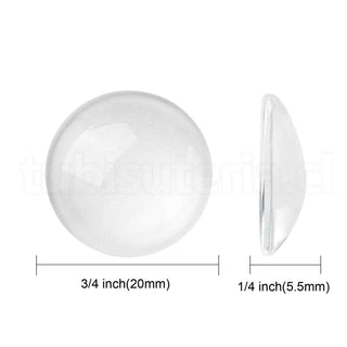 Cabujón de vidrio transparente, cúpula con base plana, varios tamaños.