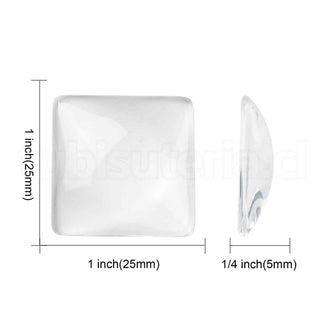 Cabochon de cristal transparente, cuadrado, 25x25x6.5~7.5 mm, 25mm
