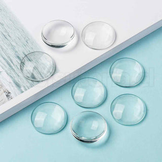 Cabujón de vidrio transparente, cúpula con base plana, varios tamaños.