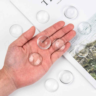 Cabujón de vidrio transparente, cúpula con base plana, varios tamaños.