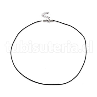 Cordón de caucho negro para hacer collares, con fornituras y cadena de hierro, 18". 10 unidades