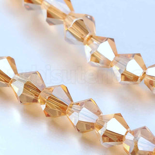 Cuentas de vidrio bicono facetadas, color marrón arena, 4x4 mm, 100~104 pzs/tira, 46 cm.