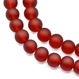 Abalorio de Vidrio Redondo Esmerilado Rojo Granate 8 mm | 1 tira