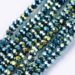 Cristal chino 3x2mm, abalorios de vidrio electrochapado, facetados, rondelle, varios tonos para seleccionar, 188~190 pzs/tira, 14.5″.