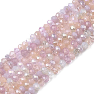 Cristal Chino Rondelle Facetado Rosa Lila Translúcido Electrochapado AB 3 mm | 1 tira