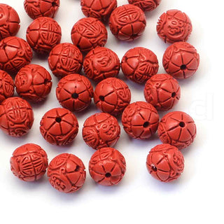Pequeñas cuentas redondas de cinabrio, rojo ladrillo refractario, tamaño 6~7x6 mm. 5 unidades.
