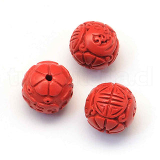Pequeñas cuentas redondas de cinabrio, rojo ladrillo refractario, tamaño 6~7x6 mm. 5 unidades.