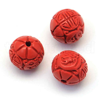 Pequeñas cuentas redondas de cinabrio, rojo ladrillo refractario, tamaño 6~7x6 mm. 5 unidades.