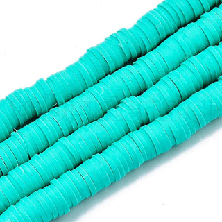 Abalorios de arcilla polimérica 6mm, cuentas Heishi, disco, color verde turquesa claro.