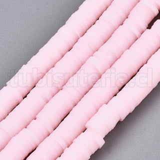 Abalorios de arcilla polimérica 6mm, cuentas Heishi, disco, color rosa claro.