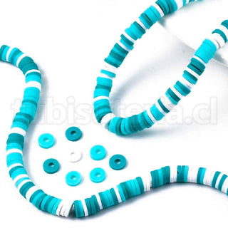 Abalorios de arcilla polimérica 6mm, cuentas Heishi, disco, color mezclado, matiz turquesa y cian.