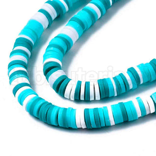 Abalorios de arcilla polimérica 6mm, cuentas Heishi, disco, color mezclado, matiz turquesa y cian.