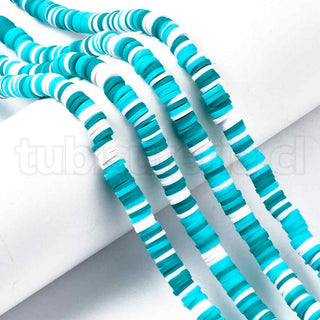 Abalorios de arcilla polimérica 6mm, cuentas Heishi, disco, color mezclado, matiz turquesa y cian.