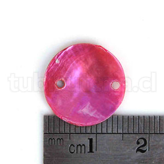Conectores / enlaces  de Madre perla, redondo plano, teñidos, color mezclado, tamaño aproximado 15 mm, agujero: 1 mm.