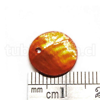 Pendientes o colgantes de concha de mar, 13mm, redondo plano, teñido, varios tonos para seleccionar.