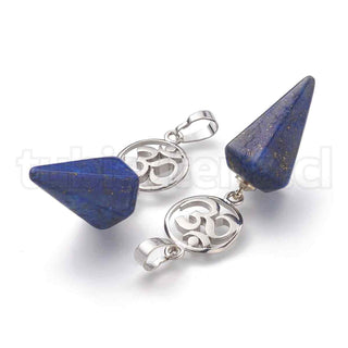 Péndulo de cono, piedras naturales, lapis lazuli, con broche de latón color platino, 5 diseños para seleccionar.