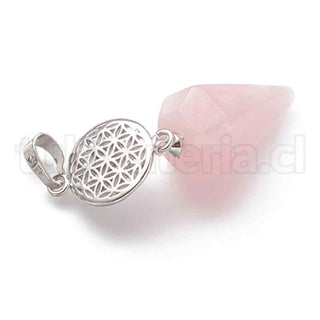 Péndulo de cono, piedras naturales, Cuarzo rosa, con broche de latón color platino, 5 diseños para seleccionar.