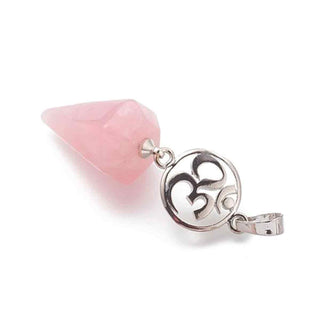 Péndulo Cuarzo Rosa Facetado con Conector Calado Tono Plata | Diseño a Elegir