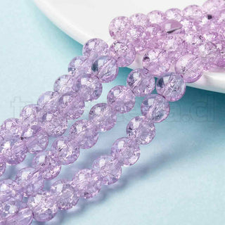 Cuentas de vidrio craquelado lila, redondo, cerca de 8 mm.