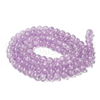 Cuentas de vidrio craquelado lila, redondo, cerca de 8 mm.