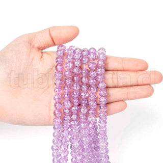 Cuentas de vidrio craquelado lila, redondo, cerca de 8 mm.