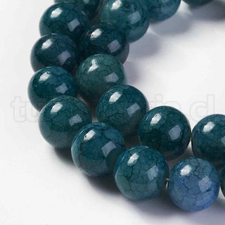 Cuentas de vidrio imitación agata, teñidas, redondas, en tonos de verde azulado, 12 mm, 32 ~ 33 piezas / tira.