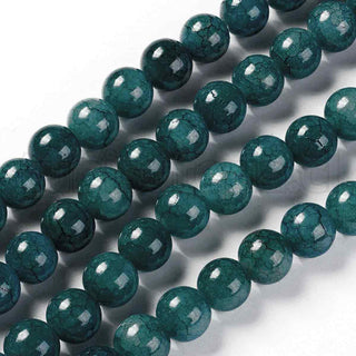 Cuentas de vidrio imitación agata, teñidas, redondas, en tonos de verde azulado, 12 mm, 32 ~ 33 piezas / tira.