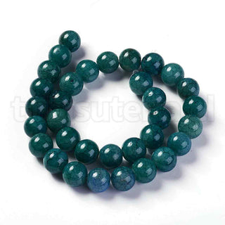 Cuentas de vidrio imitación agata, teñidas, redondas, en tonos de verde azulado, 12 mm, 32 ~ 33 piezas / tira.