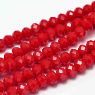 Cristal chino 8x6mm, cuentas de vidrio, rondelle facetado, color rojo, agujero 1 mm, 68 pzs/tira, 39~40 cms.