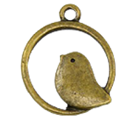 Dije Pájaro Posado en Aro Tono Bronce Envejecido 25x21x2mm | 6 uds