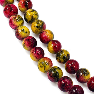 Abalorio Vidrio Redondo Bicolor Rojo y Amarillo Marmolado Brillante 6 mm | 1 tira