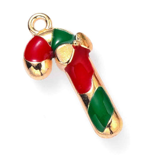 Colgantes de aleación esmaltados, bastón de navidad, 20x9.5x3 mm.