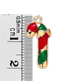Colgantes de aleación esmaltados, bastón de navidad, 20x9.5x3 mm.