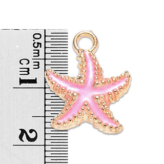 Colgantes de aleación esmaltado, estrella de mar en base de color oro suave, 18x15x3 mm.