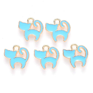 Colgantes de aleación esmaltado, gato. Disponibles en tres tonos. 13x13x2 mm.