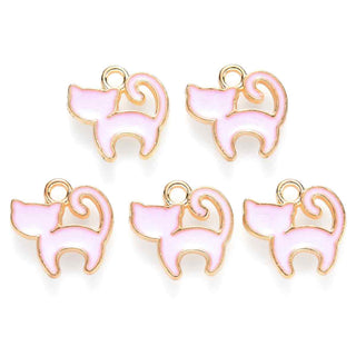 Colgantes de aleación esmaltado, gato. Disponibles en tres tonos. 13x13x2 mm.