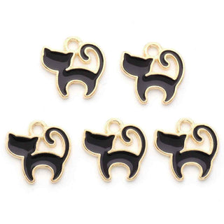 Colgantes de aleación esmaltado, gato. Disponibles en tres tonos. 13x13x2 mm.