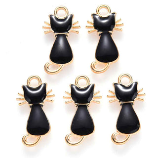 Gato en aleación esmaltada con base de oro suave y elegante color negro. 22x12x3mm.