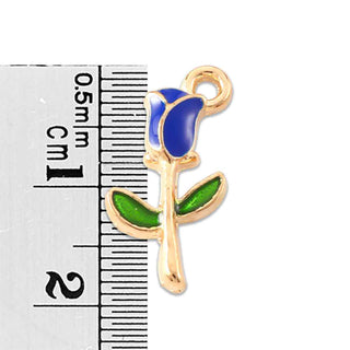 Colgantes de aleación esmaltado, botón de rosa, base color oro suave, 3 tonos para seleccionar, 19x9x2.5mm.