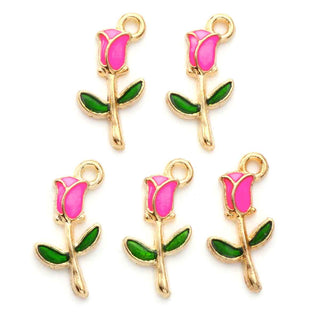 Colgantes de aleación esmaltado, botón de rosa, base color oro suave, 3 tonos para seleccionar, 19x9x2.5mm.