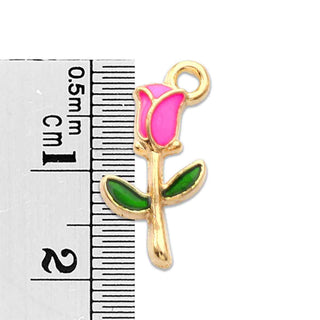 Colgantes de aleación esmaltado, botón de rosa, base color oro suave, 3 tonos para seleccionar, 19x9x2.5mm.