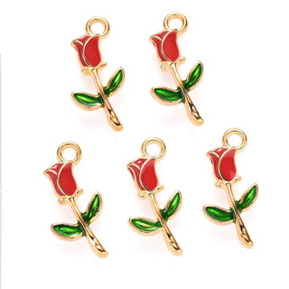 Colgantes de aleación esmaltado, botón de rosa, base color oro suave, 3 tonos para seleccionar, 19x9x2.5mm.