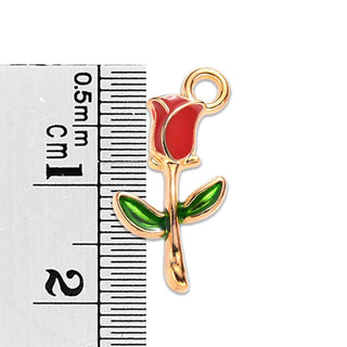 Colgantes de aleación esmaltado, botón de rosa, base color oro suave, 3 tonos para seleccionar, 19x9x2.5mm.