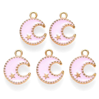 Colgantes de aleación esmaltado, luna con estrella, 2 tonos disponibles. 16x13x2 mm.