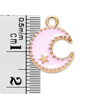 Colgantes de aleación esmaltado, luna con estrella, 2 tonos disponibles. 16x13x2 mm.