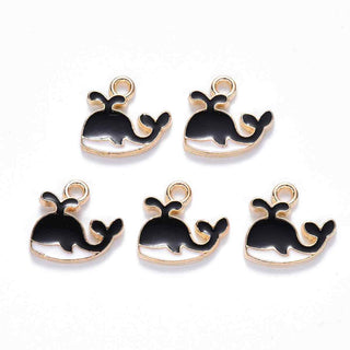 Dijes esmaltados de aleación en forma de ballena, 2 opciones de color para seleccionar. 12.5x12.5x2 mm.