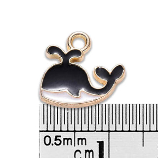Dijes esmaltados de aleación en forma de ballena, 2 opciones de color para seleccionar. 12.5x12.5x2 mm.