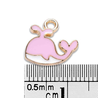 Dijes esmaltados de aleación en forma de ballena, 2 opciones de color para seleccionar. 12.5x12.5x2 mm.
