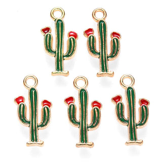 Colgantes de aleación esmaltados con diseño de cactus. 19x10x2.5 mm.