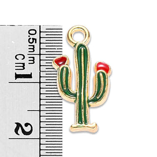 Colgantes de aleación esmaltados con diseño de cactus. 19x10x2.5 mm.